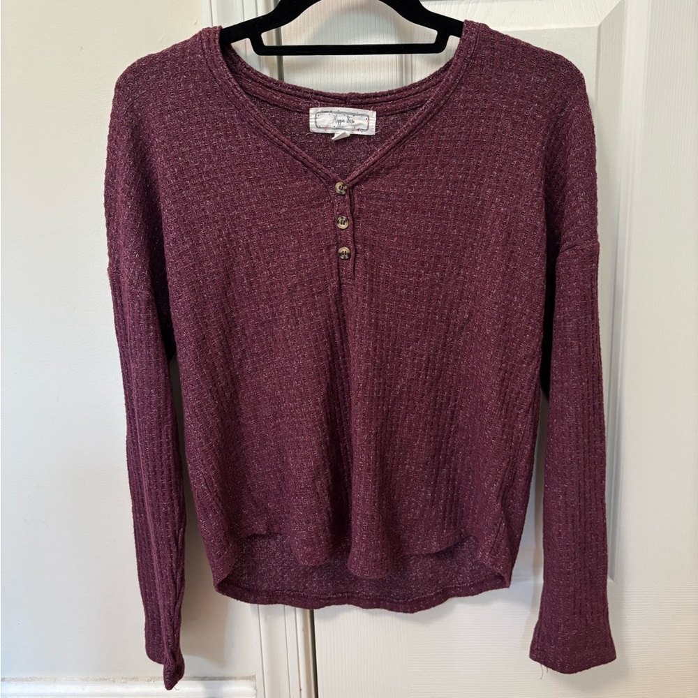 Hippie Rose Henley Waffle Knit Long Sleeve Top
